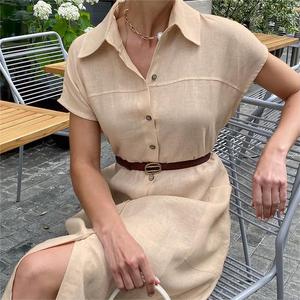 <span class=keywords><strong>Camicia</strong></span> estiva in cotone tinta unita da <span class=keywords><strong>donna</strong></span> OEM a matita Casual <span class=keywords><strong>manica</strong></span> <span class=keywords><strong>corta</strong></span> Maxi lungo impero con colletto a bottone traspirante - Product Image 5