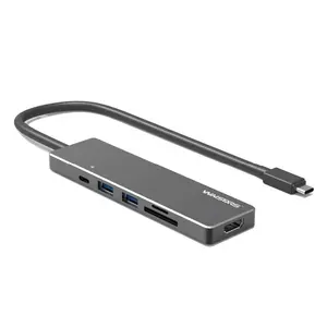 Type-C Gen 1 USB 3.0铝制迷你坞站超薄设计，带电源传输和标清/tf卡读卡器