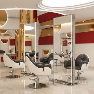 Floor-standing Commercial Salon Hairdressing <b>Mirror</b> Semi-Elliptical Design Adjustable <b>LED</b> Lights Changing Colors Bathroom Hotel - Product Image 2