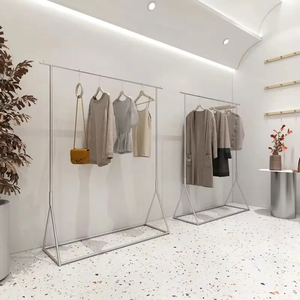 Silver Double-Tier Stainless Steel Clothing Display <b>Rack</b> Chrome Finish Detachable Multifunction Foldable Design Wardrobe Living - Product Image 2