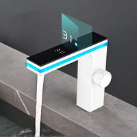 Robinet de salle de bain intelligent numérique LED de luxe moderne avec lampe, mitigeur monocommande en laiton noir pour lavabo