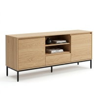 Meuble TV moderne en bois de chêne clair, console multimédia sans poignée sur mesure OEM pour salon et villa