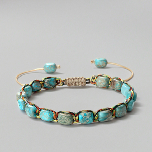 Bracciale Artigianale in Pietra, Gioiello Intrecciato con Charm, Bracciale con Perle di Diaspro Sedimentario Marino Naturale, Regalo per Donne - Product Image 1