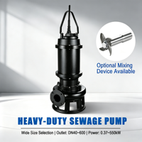 Bomba Sumergible para Aguas Residuales 50WQ10-10-0.75, 0.37kW-550kW, con Agitador, Bomba Industrial de Alta Resistencia para Aguas Residuales, Servicio OEM