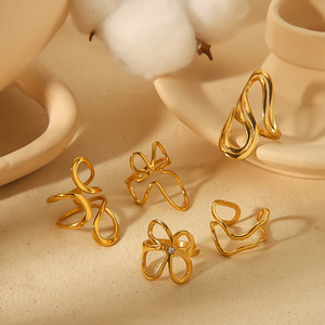 European Style Women's 18k Gold Plated <b>Adjustable</b> Flower <b>Ring</b> Geometric Irregular Design Gift Jewelry - Product Image 1