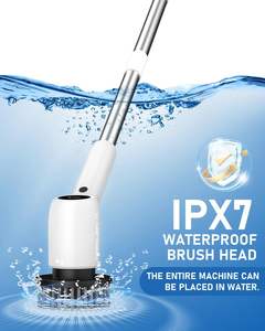 Electric Spin Scrubber with Long <b>Handle</b> LCD Display with 7 <b>Replaceable</b> Brush Heads for Bathroom Floor Tile Bathtub - Product Image 3