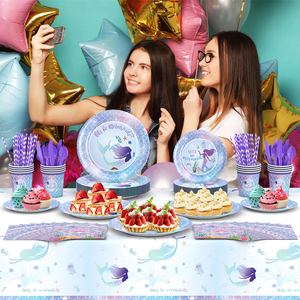Assiettes en papier sur le thème de <span class=keywords><strong>la</strong></span> sirène violette pour fête de filles, fournitures de fête de <span class=keywords><strong>la</strong></span> <span class=keywords><strong>Petite</strong></span> Sirène pour filles - Product Image 2