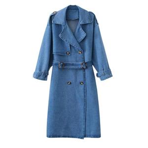 IHOOV extérieur Double boutonnage ceinturé Denim manteau long manteau automne vêtements femmes dames denim longue veste - Product Image 2