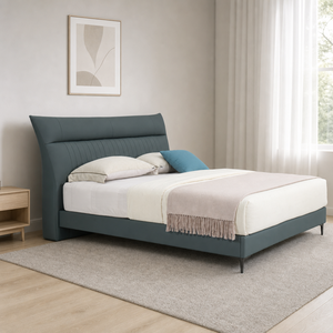 Cabecera Tapizada con Alas Curvas, Costuras Acolchadas, Estructura de Plataforma de Cuero, Patas de Metal, Tamaño King, para Habitación de Hotel - Product Image 1