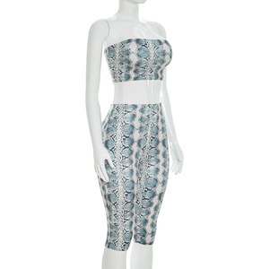 Viviblook C26ST112 Women Summer Set New Slim Fit Snake Print Sleeveless Strapless Crop Top Shorts Two Piece Set - Product Image 3