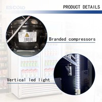 Réfrigérateur commercial à porte en acier pour la vente au détail de boissons, éclairage LED vertical, contrôle numérique de la température, 5 étagères