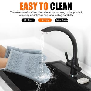 Wholesale High Temperature Resistant Food Grade <b>Silicone</b> Dotted Anti-Scalding Oven Mitts Long Canvas Cotton <b>Gloves</b> for Baking - Product Image 3