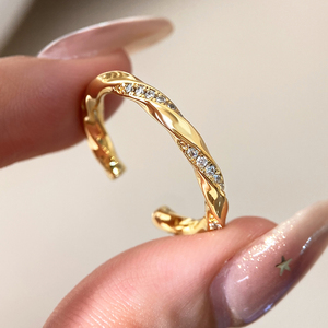 18K Gold Plated Twisted Open Cuff <b>Ring</b> Paved Small Cubic Zirconia Adjustable Band <b>Statement</b> <b>Ring</b> for Women Jewelry - Product Image 4