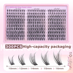 Anrolash Kit de Cils en Grappes Naturels Faits Main Effilés, 300 Pièces, 10-16mm Courbe C, Extensions de Cils Individuels, Kit de Cils Éventail DIY - Product Image 2