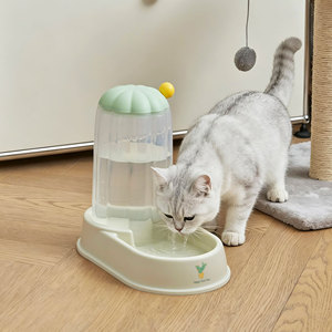 Dispensador automático de agua para gatos, forma ovalada, estilo simple, tazón de alimentación para mascotas con depósito de agua incorporado y control de flujo - Product Image 1