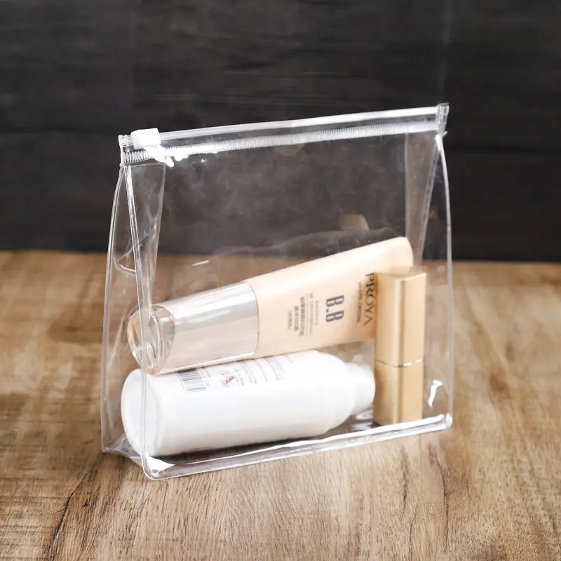 Bolsa de plástico transparente de PVC para cosméticos, bolsa de maquillaje con cierre de cremallera, venta al por mayor