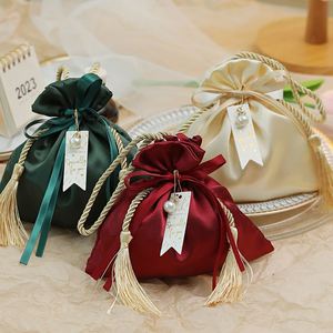Luxury <b>Satin</b> Drawstring Bags With Tassel and Hanging Ornaments Hand Gift Candy Pouch for <b>Wedding</b> Birthday - Product Image 3