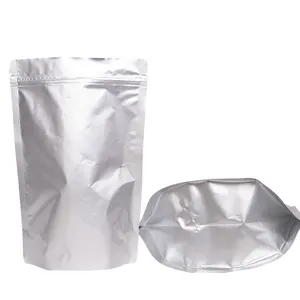 Pochettes de rangement pour emballages alimentaires avec fermeture éclair refermable, 1 gallon, feuille d'aluminium pur, argent, Doypack
