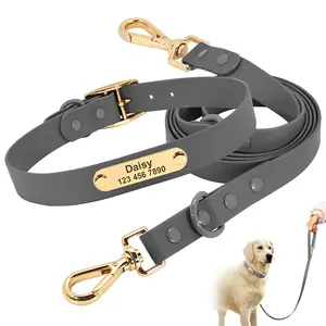 Custom Dog Collar Leash Personalized With Name Waterproof PVC Long Standard Dog Leash Training For Walking Training Running