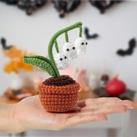 Crochet fait main Carillon éolien Fleur Fantôme En Peluche Poupée Cadeau Crochet Fantôme Halloween Plante En Pot Décoratif Ornements De Bureau