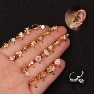 ต่างหูเจาะแบบคละแบบขายส่ง ทำจากทองแดงประดับเพชร CZ |   เครื่องประดับเจาะกระดูกอ่อนแบบห่วงเล็กและแบบติดหูสำหรับผู้หญิง - Product Image 1