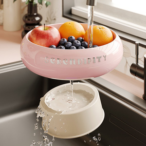 Seren Dipity Fruit Bowl Round Plastic Draining Snack Display For Living Room Coffee Table Home Use Cherry Blossom Pink Retro Red - Product Image 5