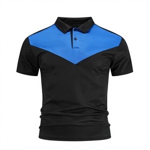 Men's Black Blue Color Blocked Short Sleeve for Shirt Knitted Quick Dry Casual Regular Fit Button Design Front Logo 100% Cotton - Product Image 3