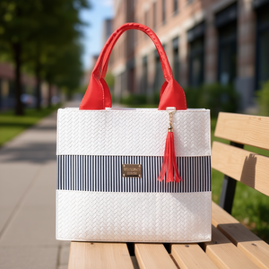 Sac fourre-tout décontracté pour femme Fana, en cuir blanc et rouge, avec fermeture à rabat, pour usage quotidien - Product Image 2
