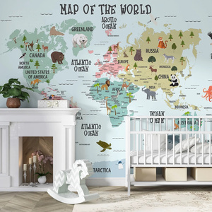 Mural de Pared con Mapa del Mundo Art Deco y Animales, Diseño Geométrico Personalizado, Impresión por Transferencia de Calor, Educativo, para Hoteles y Restaurantes - Product Image 3