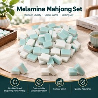 Jeu de Mahjong en mélamine personnalisé, blanc et vert menthe, tuiles de Mahjong 29,5*22*13,5 mm, gravure double face, impression UV, motif personnalisé
