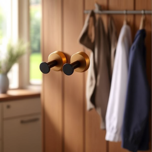 Crochets muraux DB noirs et dorés ronds en métal durables pour entrée, armoire, salle de bain – Lot de 2 style minimaliste - Product Image 2