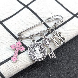 Medallón de <span class=keywords><strong>San</strong></span> <span class=keywords><strong>Benito</strong></span> Católico, Broche de Clip, Pin de Seguridad, Accesorios de Joyería, Regalos, I LOVE JESUS - Product Image 3