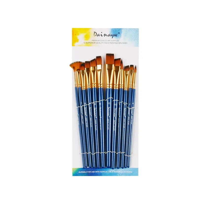 Boya fırçası seti akrilik 12 adet profesyonel boya fırçaları sanatçı suluboya yağ akrilik boyama, mavi