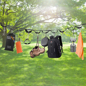 Cuerda portátil para tendedero de camping al aire libre con 19 ganchos, cuerda de nailon para colgar, para tiendas de campaña, almacenamiento y secado de equipo de viaje - Product Image 1