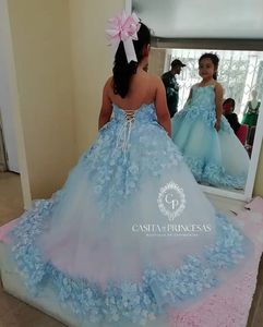 Robes de demoiselle d'honneur en dentelle bleue princesse, <span class=keywords><strong>robe</strong></span> de bal, petites robes de Noël, robes de cérémonie personnalisées, <span class=keywords><strong>robe</strong></span> de baptême, <span class=keywords><strong>robe</strong></span> d'anniversaire - Product Image 3