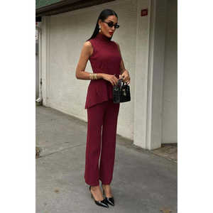 Vestido de punto acanalado rosa con cuello alto, asimétrico, holgado, transpirable, para uso diario informal - Product Image 6