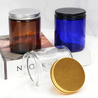 Vente en gros 100ml 200ml clair givré bleu ambre crème pour le visage bougie pot en verre récipient cosmétique avec couvercle en aluminium