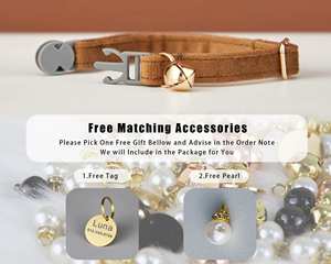 Breakaway Brown+Grey+Beige Veet Cat Collar Bow <b>Tie</b> Leash Set,Personalize Engraved Kitten Name Safety Buckle,Free Gold - Product Image 5