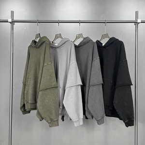 เสื้อฮู้ดผู้ชายพิมพ์ลายเทอร์รี่ฟอกสีกรดวินเทจชายเสื้อฮู้ดสีทึบ - Product Image 1