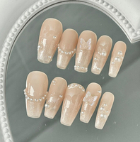 Lot de 10 faux ongles à presser faits main, forme ballerine/cercueil, en PMMA, peints à la main, personnalisables, de luxe, magnifiques, les plus vendus, vente en gros
