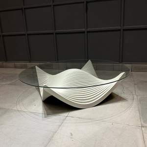 Table d'appoint moderne en bois paramétrique, hôtel, maison, luxe, table centrale en verre trempé - Product Image 2