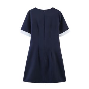 Robe Courte Décontractée Vintage à Col Carré et Manches Courtes Color Block pour Femme, Modèle 2026, Conception Personnalisée, Fabrication OEM par Usine Chinoise - Product Image 2