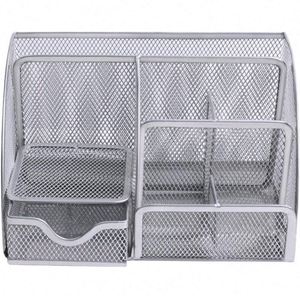 Metal Mesh Desk Organizer Multifunctional Desktop 6 Compartments and 1 Drawer Eco-Friendly Office Supplies <b>Holder</b> - Product Image 3