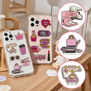 Insignia de teléfono de metal con tema rosa listo para enviar con encanto de niña y pegatina de diseño encantador para accesorio de teléfono móvil - Product Image 1