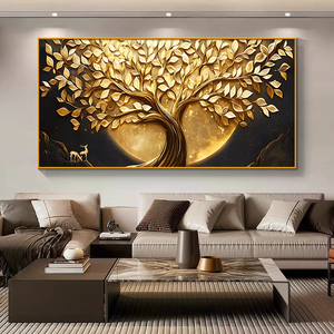 Nouvelle conception Décoration murale pour la maison Art mural pour hôtel Salon Peinture sur porcelaine cristal diamant Paysage d'<span class=keywords><strong>arbre</strong></span> doré Personnalisée en usine - Product Image 2