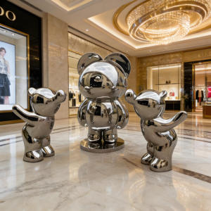 Escultura de Oso de Dibujos Animados de Acero Inoxidable Grande para Plaza Comercial, Acabado Espejo, Escultura de Oso con Patrón de Dibujos Animados Personalizado - Product Image 5