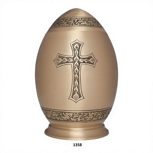 Urnas conmemorativas para adultos funerarias de cremación de latón ovalado con Cruz dorada grabada de alta calidad para cenizas humanas, bolsa de terciopelo gratis - Product Image 1