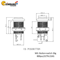 Bouton de style américain robuste et durable avec bouton de commutation, adapté à la machine de jeu d'arcade à trou de montage de 28mm