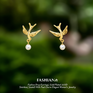 Fashion Drop <b>Earrings</b> Gold Plated 316L Stainless Steel With Pearl Charm Elegant Women's Jewelry - Product Image 3