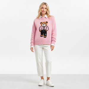 <span class=keywords><strong>Pull</strong></span> en tricot pour femme avec applique ours en peluche, col rond, manches longues, coupe ample, rose, automne-hiver - Product Image 4